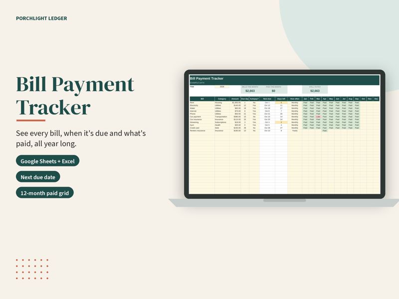 Bill Payment Tracker mockup