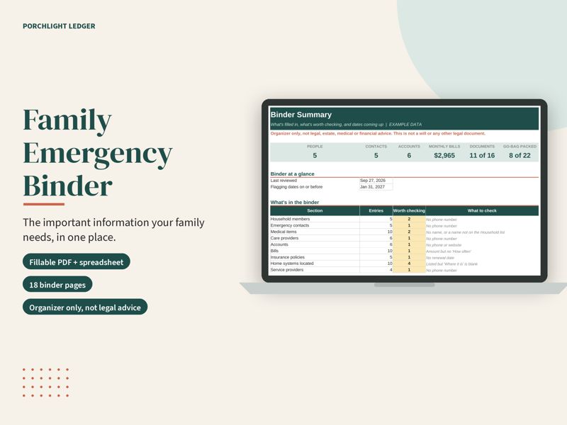 Family Emergency Binder mockup