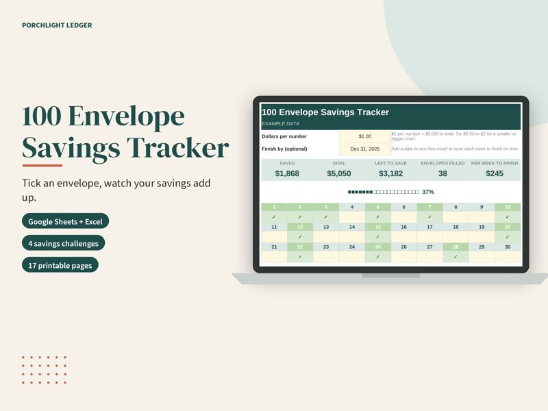 100 Envelope Savings Tracker mockup