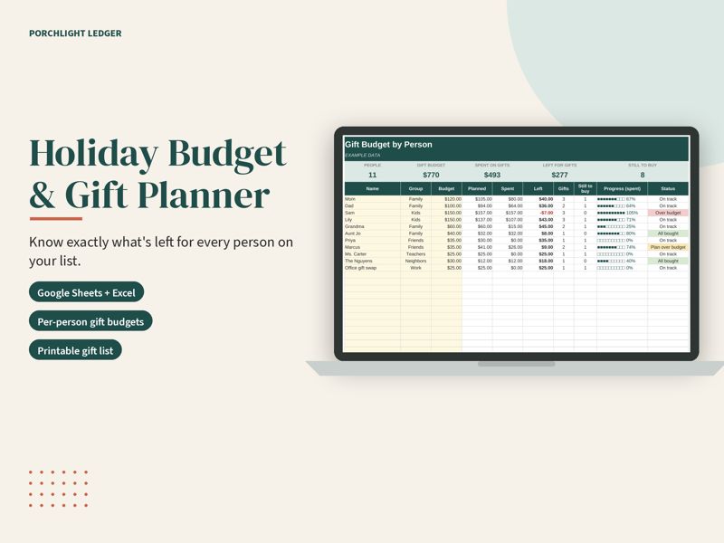 Holiday Budget and Gift Planner mockup