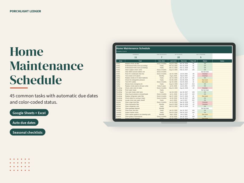 Home Maintenance Schedule mockup