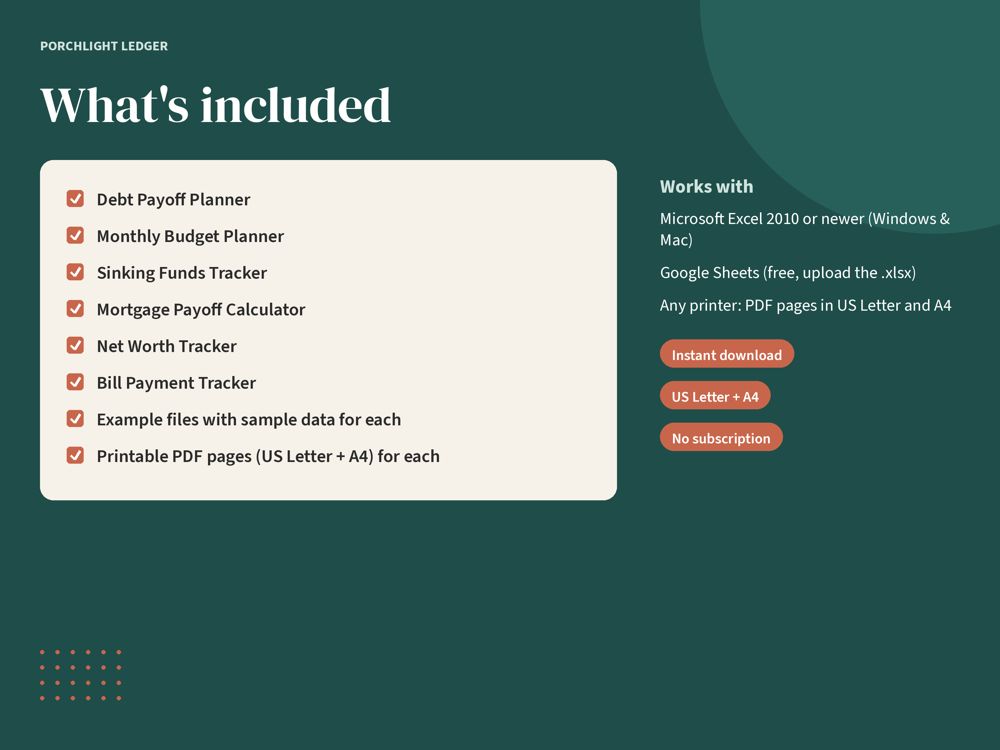 What's included in the Household Finance Bundle: six matching templates