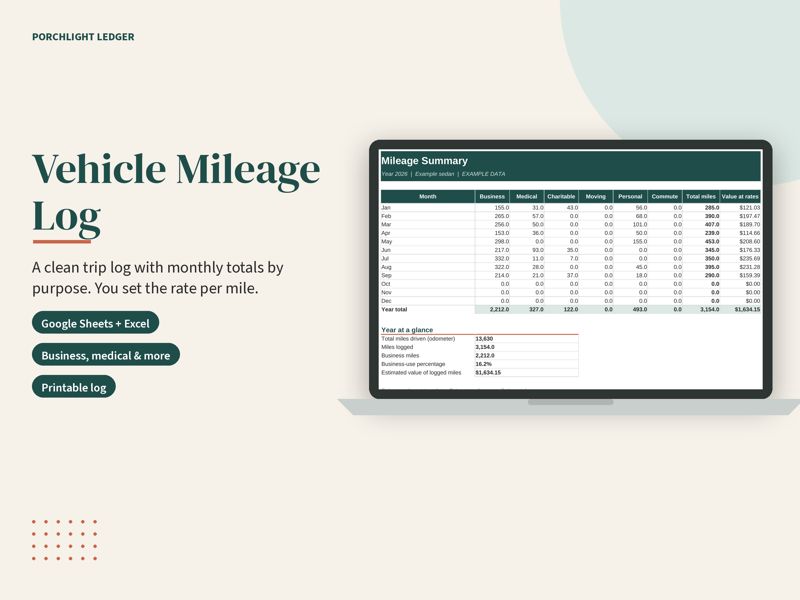 Mileage Log mockup