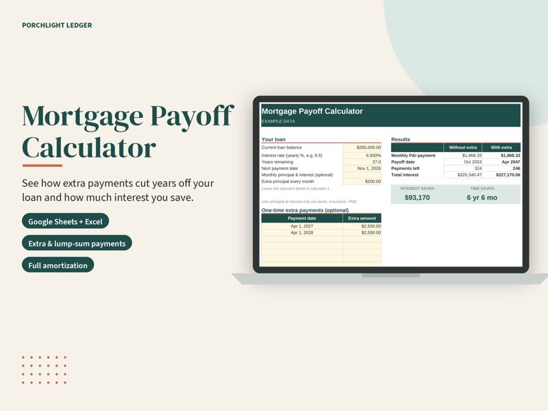 Mortgage Payoff Calculator mockup