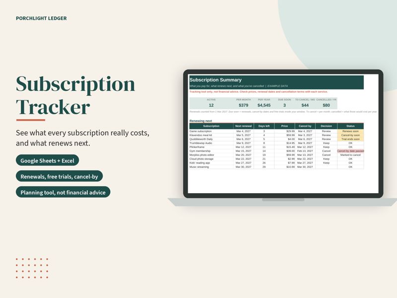 Subscription Tracker mockup